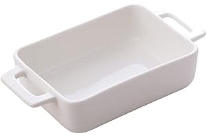 Yardwe Cerámica - Juego de cazuela rectangular para hornear, cacerola, cacerola individual para cena, cocina, hogar, color blanco
