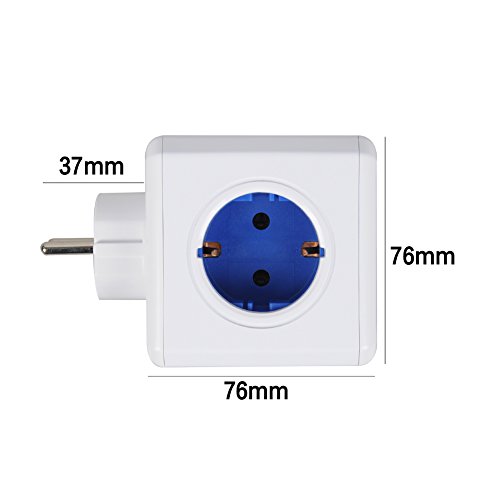 Allocacoc PowerCube 2 USB Port 4 Verteiler Reiseadapter mit Rücksetzbare Sicherung Steckdose 230V Schuko, Cobalt Blau - 3
