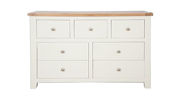 Hobart Ivory Rustic Oak Top 3 Over 4 Chest Of Drawers Solid Oak