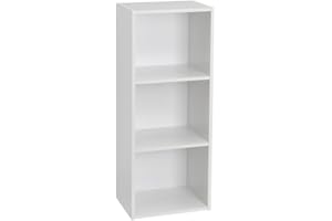 LOLAhome Estantería Librería Cubo con 3 estantes de Tablero de Laminado Color Blanco para Despacho, Librería, Dormitorio o Despensa de 80x30x23 cm
