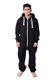 Plaine Capuche Grenouillères Une pièce Pyjamas Costume pour Les garçons Unisexe Enfants Filles, Noir, 11-12 ans