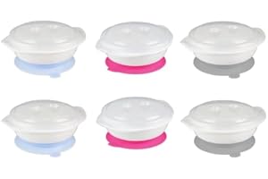 TOM ET ZOE CMPU1021, PU1021, Bol à Ventouse pour bébé, idéal pour Repas autonomes, sans BPA, avec Couvercle pour Conserver Les restes, Attrayant, 4 unités, Design Assorti, Reinforced Plastic, White
