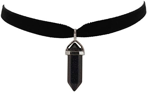 Velvet Choker With Quartz Crystal 'Blue' Tone