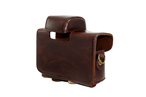 Protection en cuir PU Camera Bag Case avec tr  pied design compatible pour Canon PowerShot G5 X G5x avec sangle d   paule Neck Dark Brown