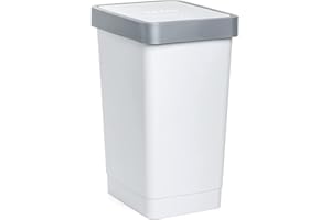 Tatay Cubo de Basura Cocina con Tapa Basculante Smart 25L | Diseño Compacto y Funcional | Uso Interior y Exterior | Apto para Bolsas de 30L | Plástico Resistente Libre de BPA | 26x34x47cm, Blanco