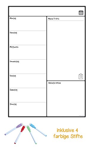 Magnetisches Whiteboard Kühlschrank-Kalender von Smart Panda – Nützlicher Menü-Planer, Memo oder wöchentliche Einkaufsliste für Erwachsene und Kinder – Einfach zu beschreiben und wegzuwischen mit starkem Magnet – Notizbrett inklusive 4 farbige trocken abwischbare Marker – auf Deutsch - 6