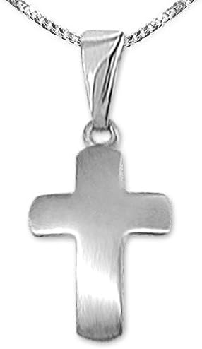 Clever Jewellery Set Silver Mini Pendant, Small Simple Cross, 12 mm Silk-Matt Slightly Curved with 40 cm Curb Chain, 925 Sterling Silver, Rhodium Plated for Children