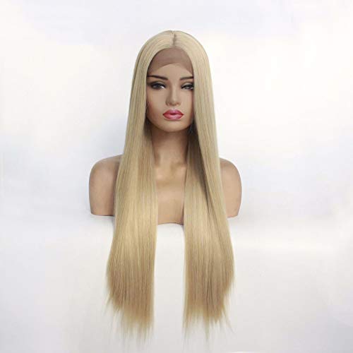 Couvre-chef en dentelle chimique à la mode Perruque longue ligne droite avec cheveux mélangés Perruque demi-tissée à la main Résistance aux hautes températures Taille peut être personnalisé,16