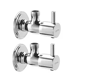 Cera Brass Quarter Turn Wall Fittings Angle Valve Cock with Wall Flange (Chrome Finish) - Set of 2