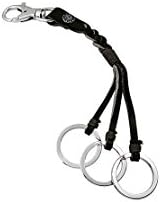 Fashion Alloy 2-Tone Triple Lock Style Biker Key Chain with Braided Black PVC Leather