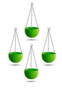 Garden Needs 100% Virgin Plastic Euro Plastic Basket | Set of 4 Hanging Planter, (22cm x 22cm x 24cm, Lemon Green)