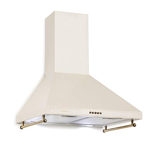 Klarstein Victoria Retro - Hotte aspirante retro murale, 60 cm, débit : 645 m³/h, rampe, 3 puissances, 2 lampes LED, 2 filtres à graisse en aluminium, conversion possible en recirculation, ivoir
