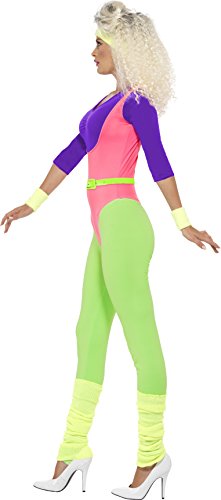 Smiffys Adult Women's 80's Work Out Costume, Jumpsuit, Headband and Wrist Cuffs, Back to the 80's, Serious Fun, Size: M, 43196