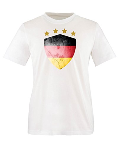 Comedy-Shirts Deutschland Trikot – Wappen: Groß – Wunsch – Kinder T-Shirt – Weiss/Schwarz Gr. 98-104