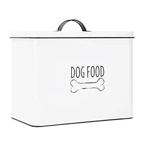 OUTSHINE White Farmhouse Dog Food Bin - Can Be Personalized | Airtight Dog Food Storage Container with Lid | Powder Coated Carbon Steel | Cute Pet Food and Treat Canister | Gift for Dogs and Owners