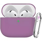 Soft Yumuşak Lansman Esnek Silikon Airpods 4 ile uyumlu İ&ccedil;i Kadife Kulaklık Kılıfı ve Karabina Anahtarlık (Mor, Airpods 4)