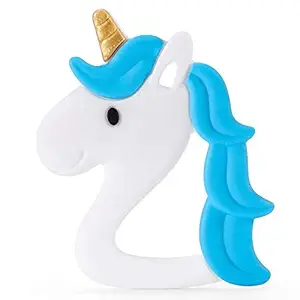 V SSS Mart India BPA-Free STAR UNICORN SAFETY FOOD GRADE SILICONE TEETHER/TOY Grip Training Toy to Attract Born Infants attention, Boys and Girls 0-6 (Cerulean )