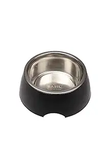 Basil Melamine Dog Feeding Bowl | Anti-Skid, Easy Clean, Heat Resistant, Non Toxic, Food Grade, Black, Small, 400 ml