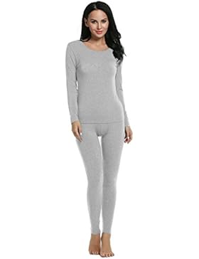ADOME Damen U-Ausschnitt Thermounterwäsche Set Unterhemd Unterhose Warme Unterwäsche Set Leggings und Langarmshirt