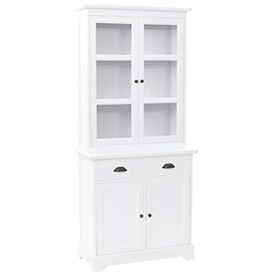 Festnight Vaisselier Buffet Haut Blanc en Bois de pin avec 2 tiroirs Meuble de Rangement