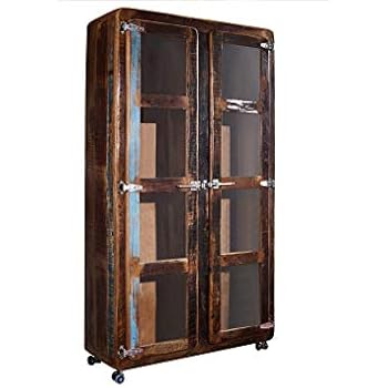 MASSIVMOEBEL24.DE Brotschrank Industrial-Stil Altholz Eisen, 90x38x140