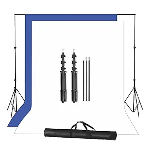 Boltove Blue and White Screen Backdrop with Stand, 8FT X 12FT Wide Green Screen Backdrop with 8.5 FT x 12 FT Wide Photo Backdrop Stand, Photo Backdrop Stand Kit Include Carry Bag