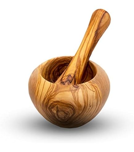 Olijfhouten vijzel inclusief stamper, 14 cm