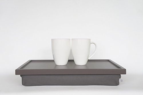 Breakfast in bed serving tray, Laptop Lap Desk, laptop stand- greyish brown tray with warm grey Pillow
