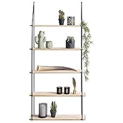LIFA LIVING Alicante, Étagère Murale Bois et Métal Noir 5 étages, Etagère Murale Industrielle Vintage, Etagère Murale Cuisine ou Salon, avec au Choix : 3, 4 ou 5 Planches
