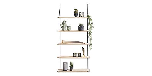 LIFA LIVING Alicante, Étagère Murale Bois et Métal Noir 5 étages, Etagère Murale Industrielle Vintage, Etagère Murale Cuisine ou Salon, avec au Choix : 3, 4 ou 5 Planches