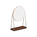 Produktbild JXM Runder hölzerner Schminkspiegel Einfach Metallrahmen Massivholz-Regal Bad HD-Spiegel 7-fache Lupe,Rosegold