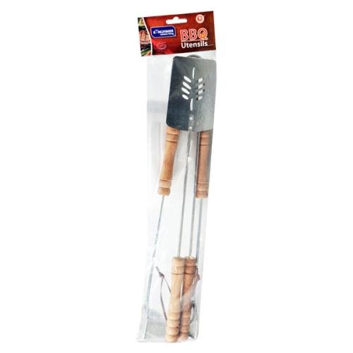 Set of 3 45cm Barbecue / BBQ Tools with Wooden Handles
