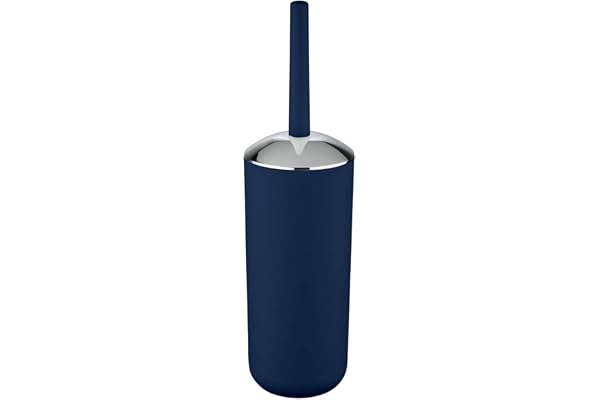 WENKO Porte Brosse WC Brasil, avec Surface Mate Bleue en Plastique incassable, Brosse WC Noire, Ø 10x37 cm