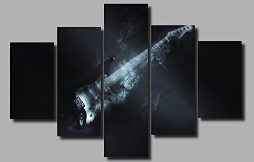 LARGE ABSTRACT BLACK GUITAR MUSIC CANVAS WALL PICTURE SPLIT MULTI 5 PANEL ART 40X28 0315