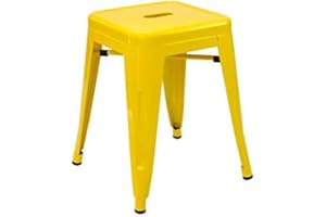 Vaukura Taburete Bajo Oliix – Taburete Bajo Industrial Metálico Brillo (Amarillo)