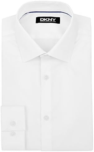 DKNY Men`s Slim Fit White Single Cuff Sateen Stretch Shirt 15.5 In