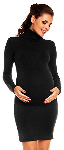 Zeta Ville Women's Maternity Stretch Warm Knit Bodycon Dress Polo Neck - 888c (Black, 8/12)