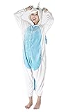 LATH.PIN® Jumpsuit Tier Karton Fasching Halloween Kostüm Sleepsuit Cosplay Fleece-Overall Pyjama Schlafanzug Erwachsene Unisex Lounge (M, Blau Einhorn)