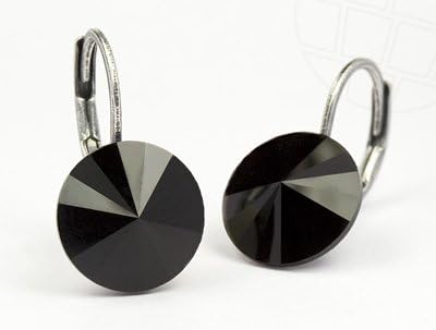 Pierced Earrings "Arrondi" with original Swarovski Elements Crystals (Jet / 10,0 mm)