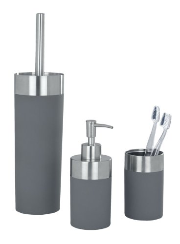 WENKO 19975100 Seifenspender Creta Grey – Soft-Touch, Fassungsvermögen 0.31 L, Kunststoff – Polystyrol, 8.2 x 17.6 x 7 cm, Grau - 2