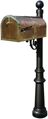 Qualarc MB-3000-POL-LP804-BL Provincial Collection Mailbox with Decorative Lewiston Post, #8 Fluted Base and #4 Black Ball Finial, Polished Brass, Ships in 2 boxes