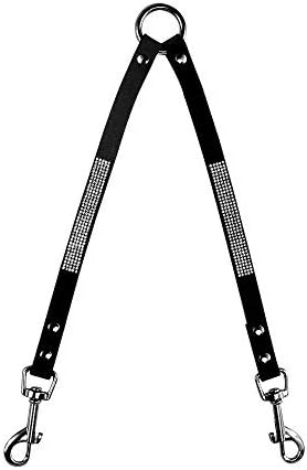 Reopet Bling Rhinestone Double Dog Lead Coupler - Sparkly Diamonds Dog Leash - Fit Small Medium Doggie Daily Walking - 1/2"*16" - Black