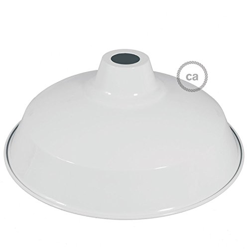 Industrie Lampenschirm Bistrot E27 Metall lackweiß mit weißer Innenseite. Durchmesser 38 cm. - 3