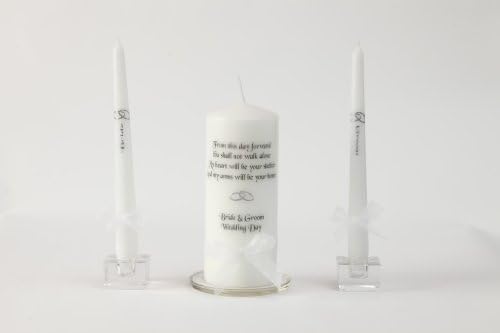 Personalised Unity Candle Set From This Day For Wedding (White/Silver Ring)