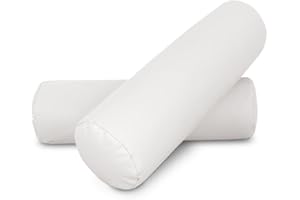 HAPPERS 2 Cojines cilíndricos de 50x15 en Polipiel Blanco. Rollo Cervical para aliviar Dolor postural o Dormir
