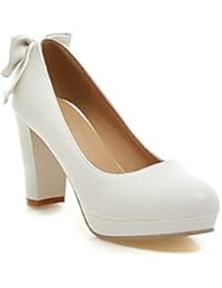Odomolor Mujeres Puntera Redonda Cerrada Sólido Plataforma Tacón Ancho De Salón con Lazos