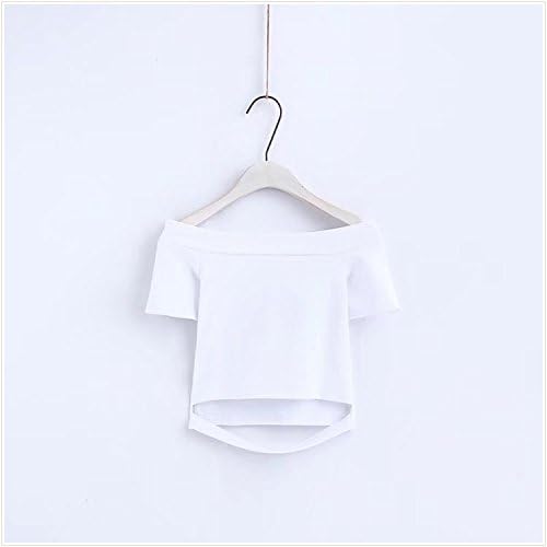 GUYIVVU Women'S Tops Lace Joker Women'S Clothes Party Eyes Summer Word Short Shoulder T-Shirt Waist Hollow Tops Bandages Navel Short-Sleeved T-Shirt,White,M