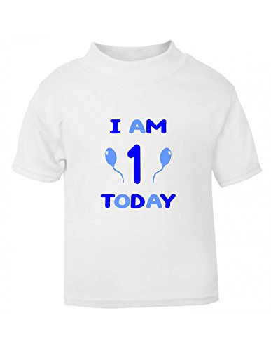 The Bees Tees Kids Birthday T-shirt I AM 1 TODAY (1-2 yrs - Blue Text)