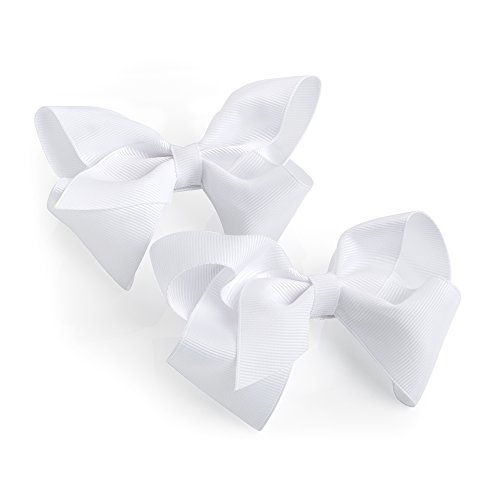 Pair of Girls White Ribbon Style Bow Hair Beak Clips Slides