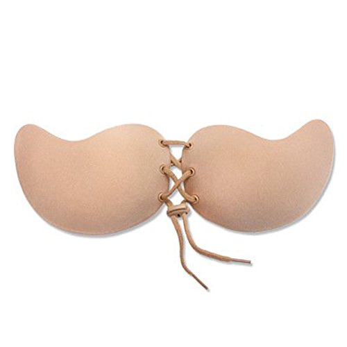wiederverwendbar Sexy Mango Form selbstklebend trägerlos Silikon BHs Tief V-Rückenfrei, Pad unsichtbar Push-Up BH Stay Kordel Nubra-mit Verschluss vorne für Lady Damen und Mädchen